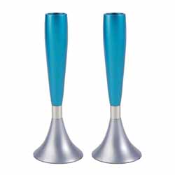 Anodized Metal Candlesticks Blue Silver