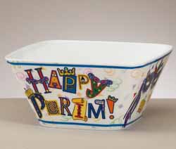 "Happy Purim" Melamine Bowl, 6" Square