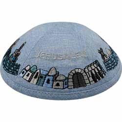 Linen Kippah With Embroidery