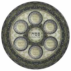 Glass Passover Plate 35 Cm - Green