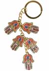 Five Hamsa Charm Keychain Red